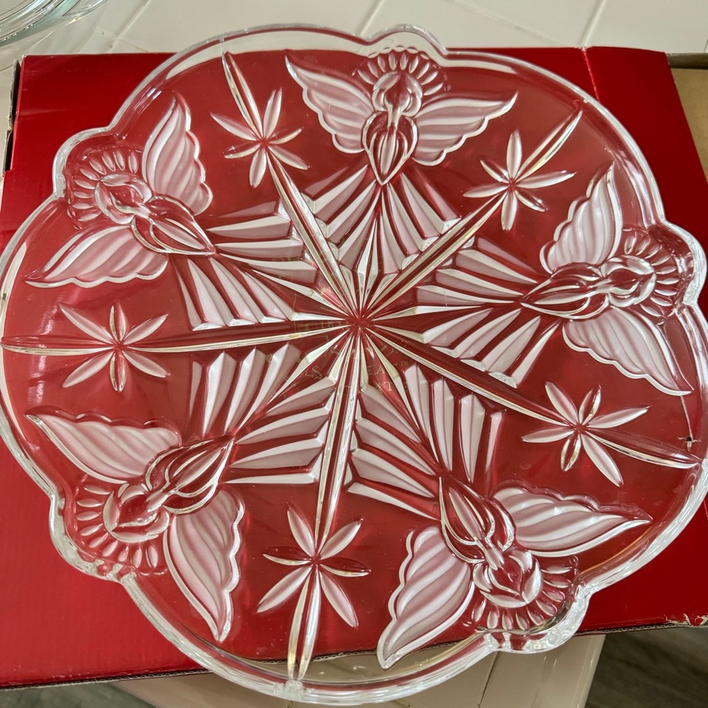 Gorham Holiday Traditions 13 1/2" Round Angel Crystal Platter, Germany